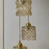 Triple antique globe pendant light in amber glass