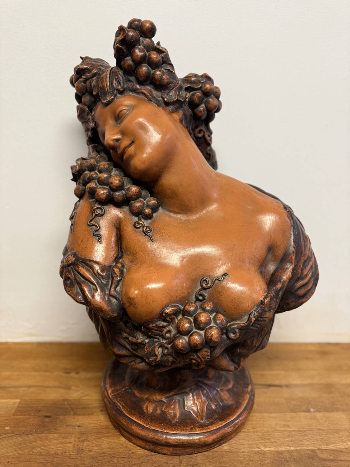 Terracotta sculpture Bust of Bacchus Grapes and vines in the style of