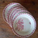 6 old dessert plates, iron earth, pink décor