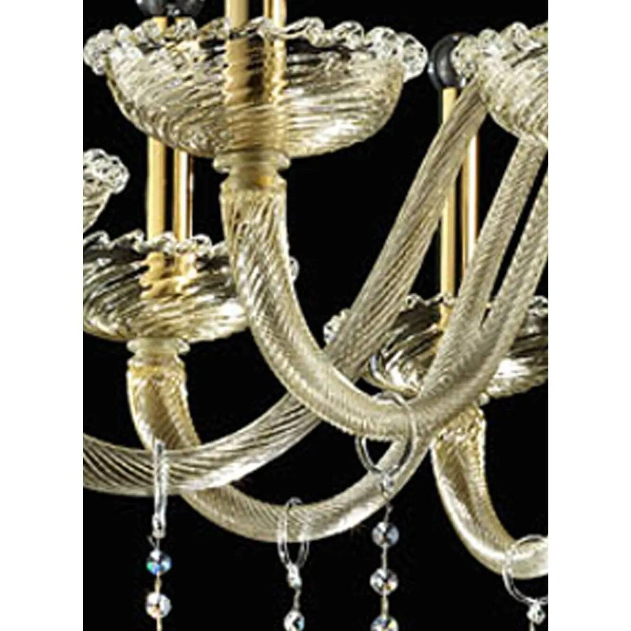 Chandelier vénitien en verre de Murano "Curls" en or impérial