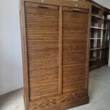 Meuble classeur à rideaux double porte coulissante ancien 1950