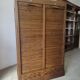 Antique 1950s double sliding door filing cabinet with curtains