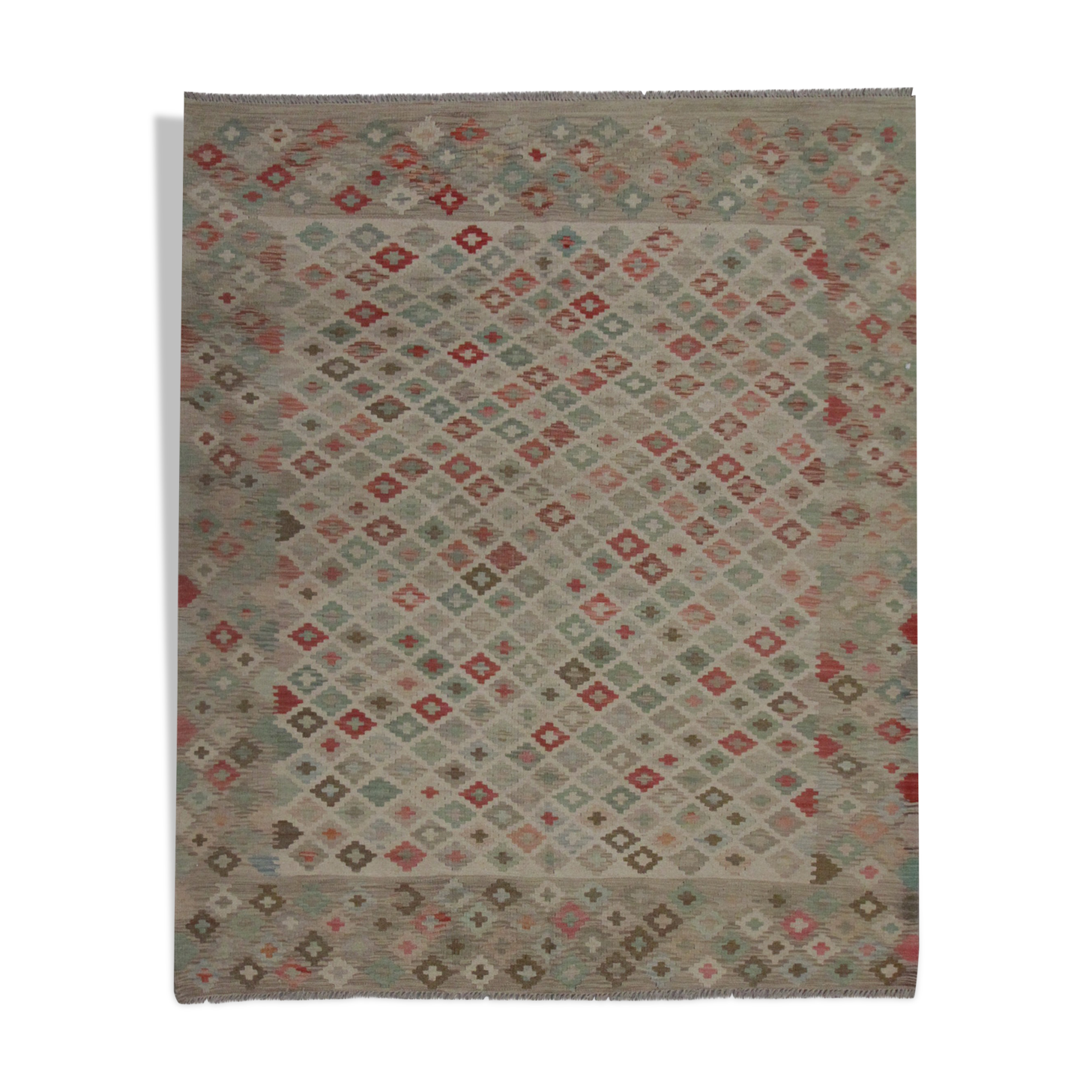 Geometric Handwoven Oriental Wool Kilim Traditional New Flatwoven Wool Area Rug 168x193cm