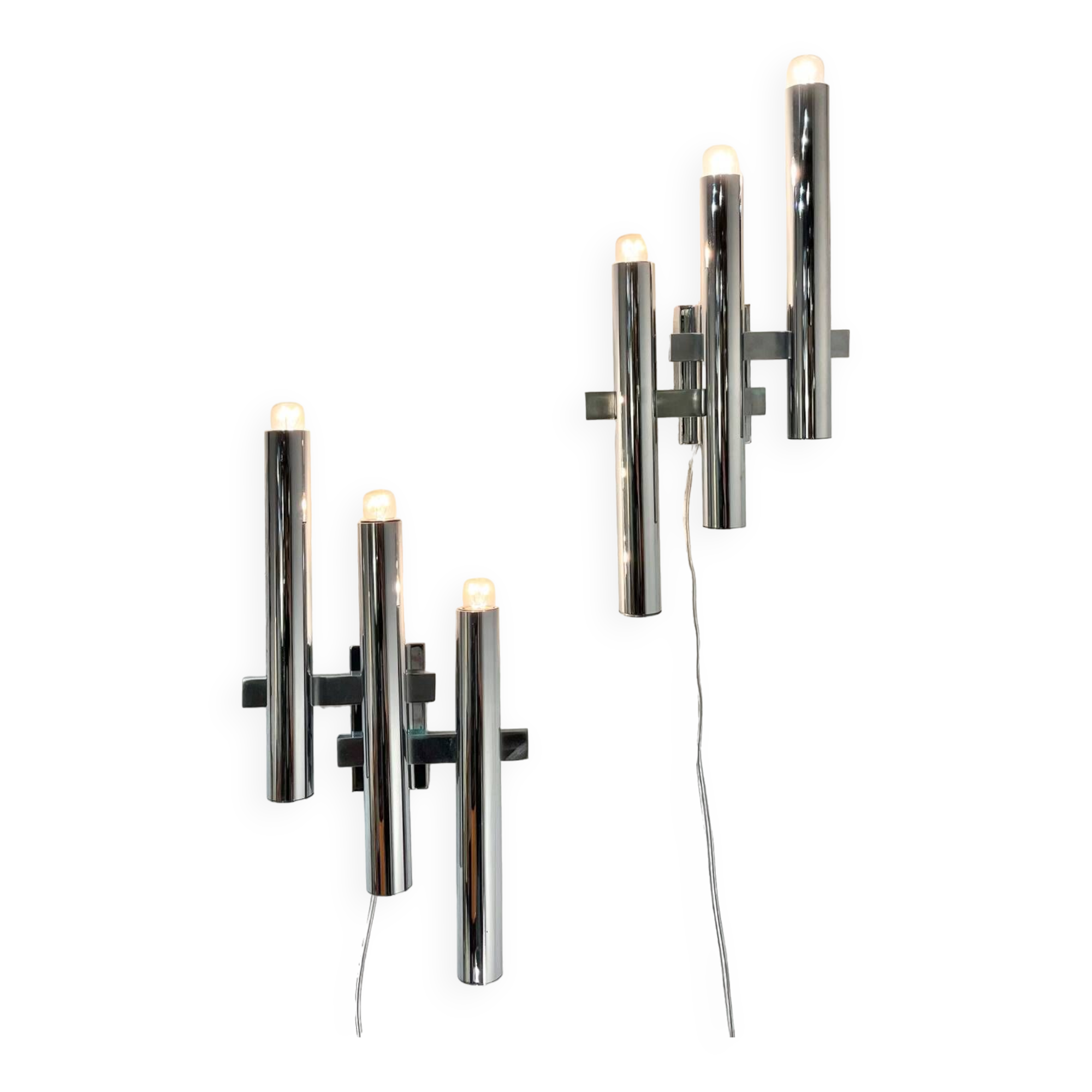 Pair of chrome wall lights by Gaetano Sciolari, 1970's