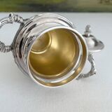Antique monogrammed silver-plated metal sugar bowl