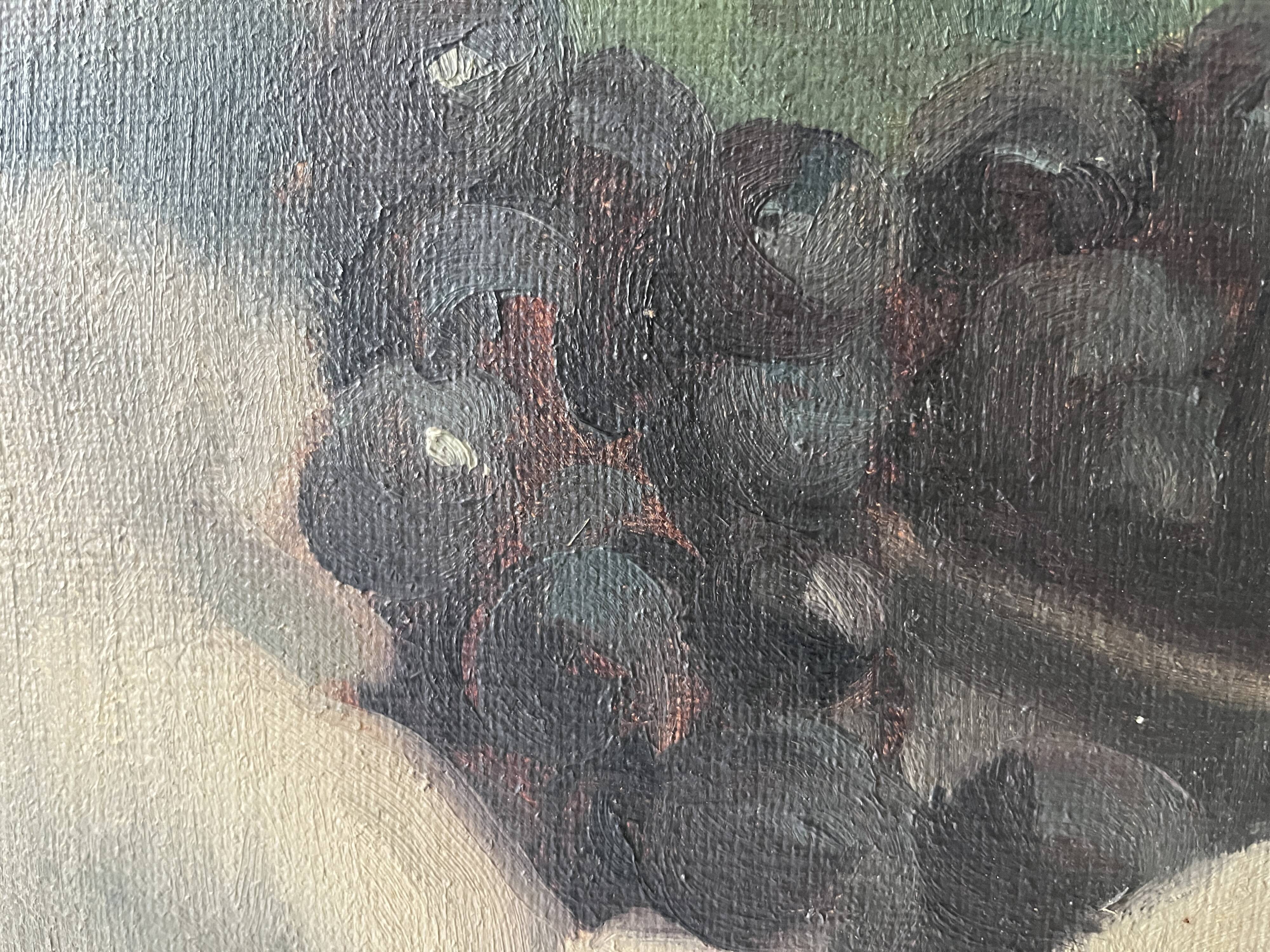 Old oil painting on canvas of a still life with fruits.