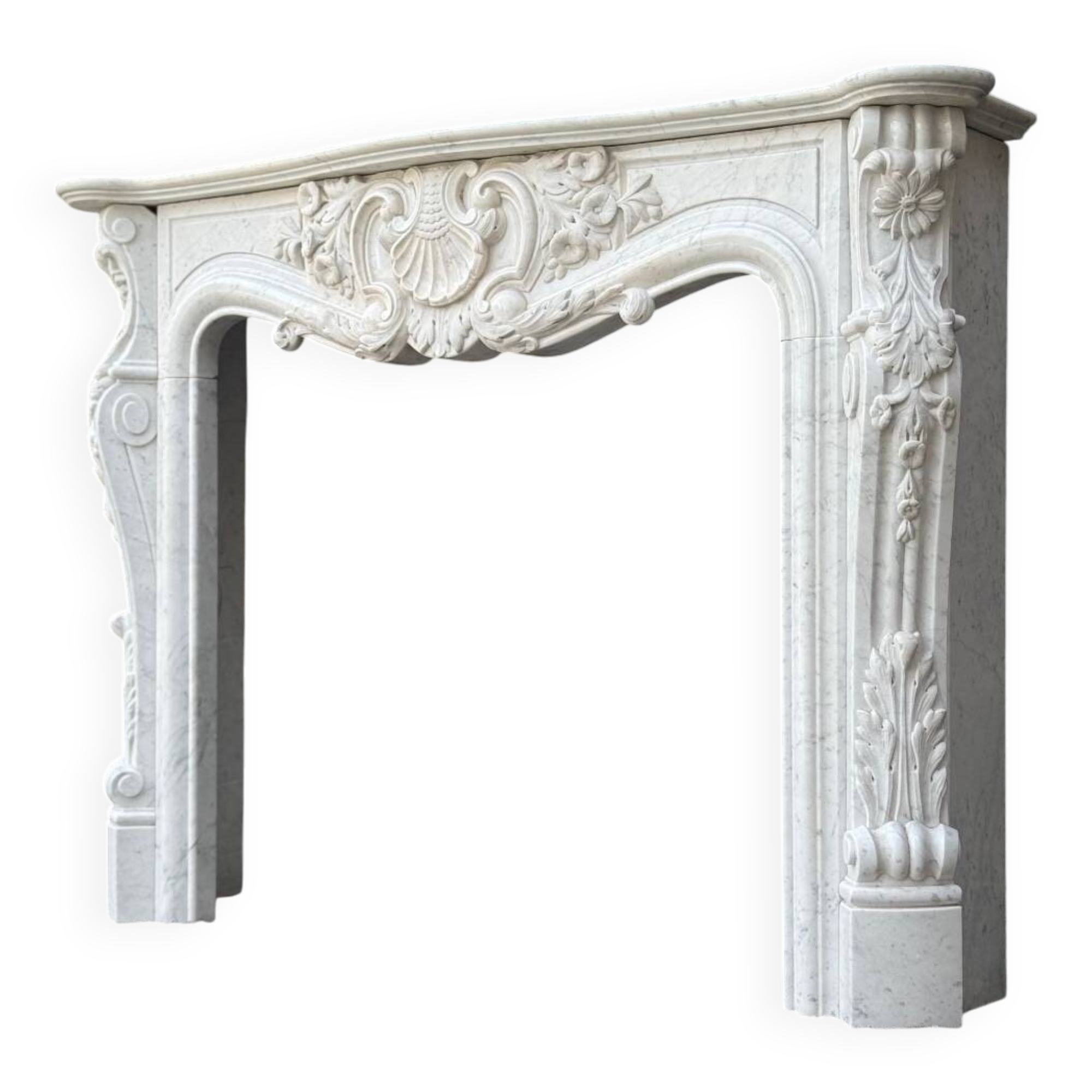 Louis XV Style Fireplace in Carrara Marble, Circa 1980