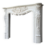 Louis XV Style Fireplace in Carrara Marble, Circa 1980