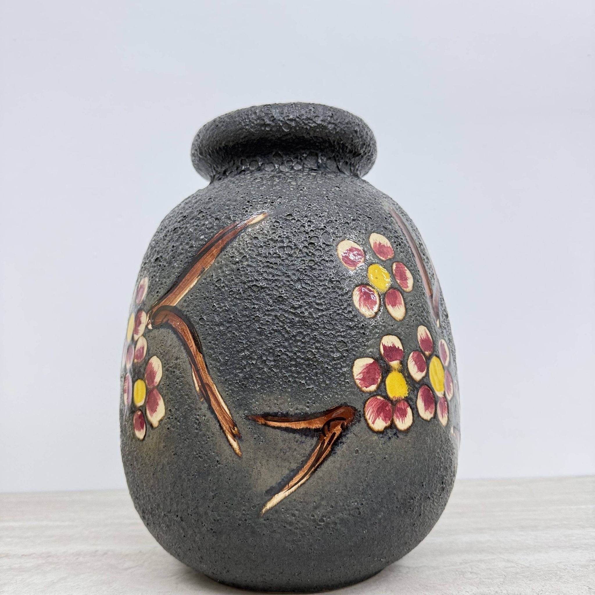 Mid-century design ceramic Scheurich vase with blossom , 1970’s