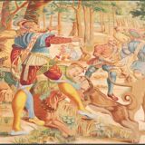 Painted canvas, hunting scene from 1904