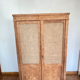 Raw wood cabinet & burlap