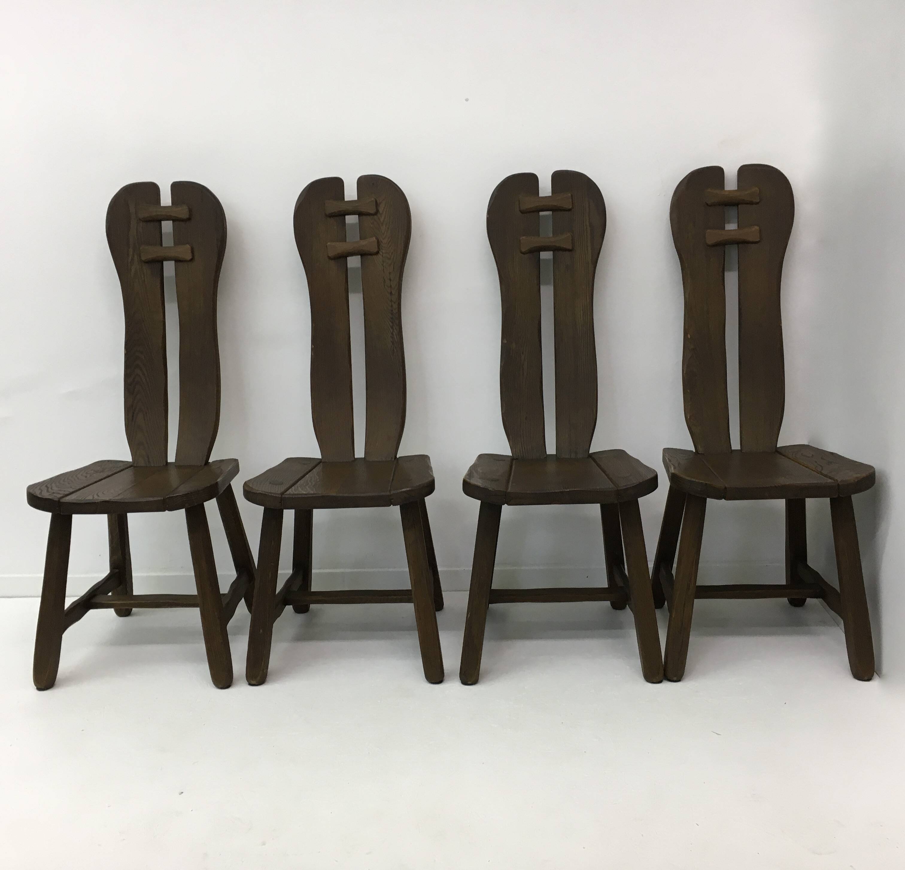 Set of 4 Belgian Brutalist Dining Chairs from De Puydt, 1970’s