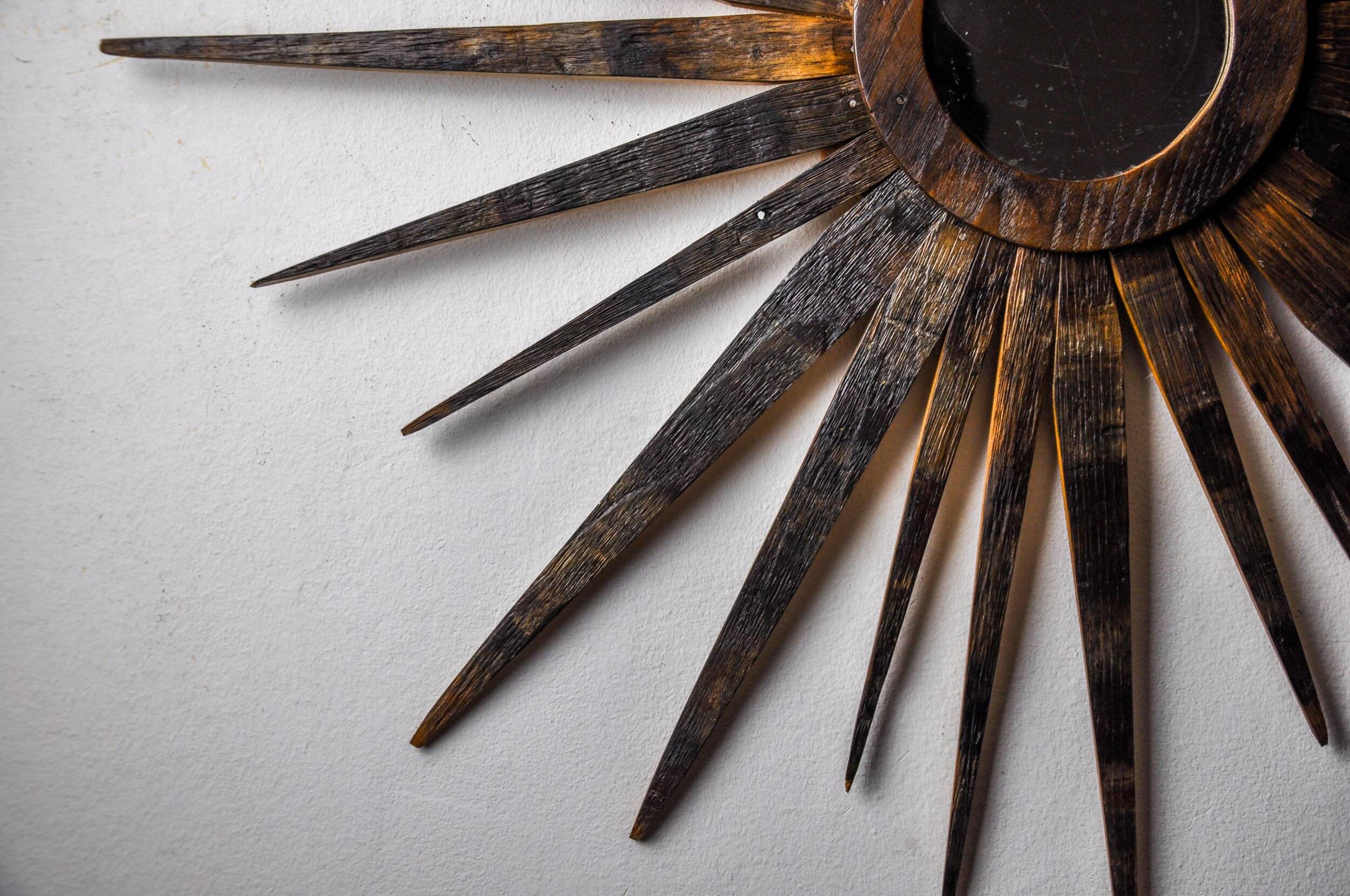 XL wooden sun mirror, France, 1960, 80 cm
