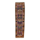 Tapis de couloir Oushak géométrique bleu et rose, 80 x 302 cm