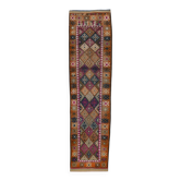 Blue Pink Geometric Oushak Runner Rug, 80x302Cm