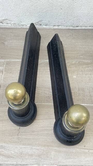 Chenets neoclassical cast iron and brass