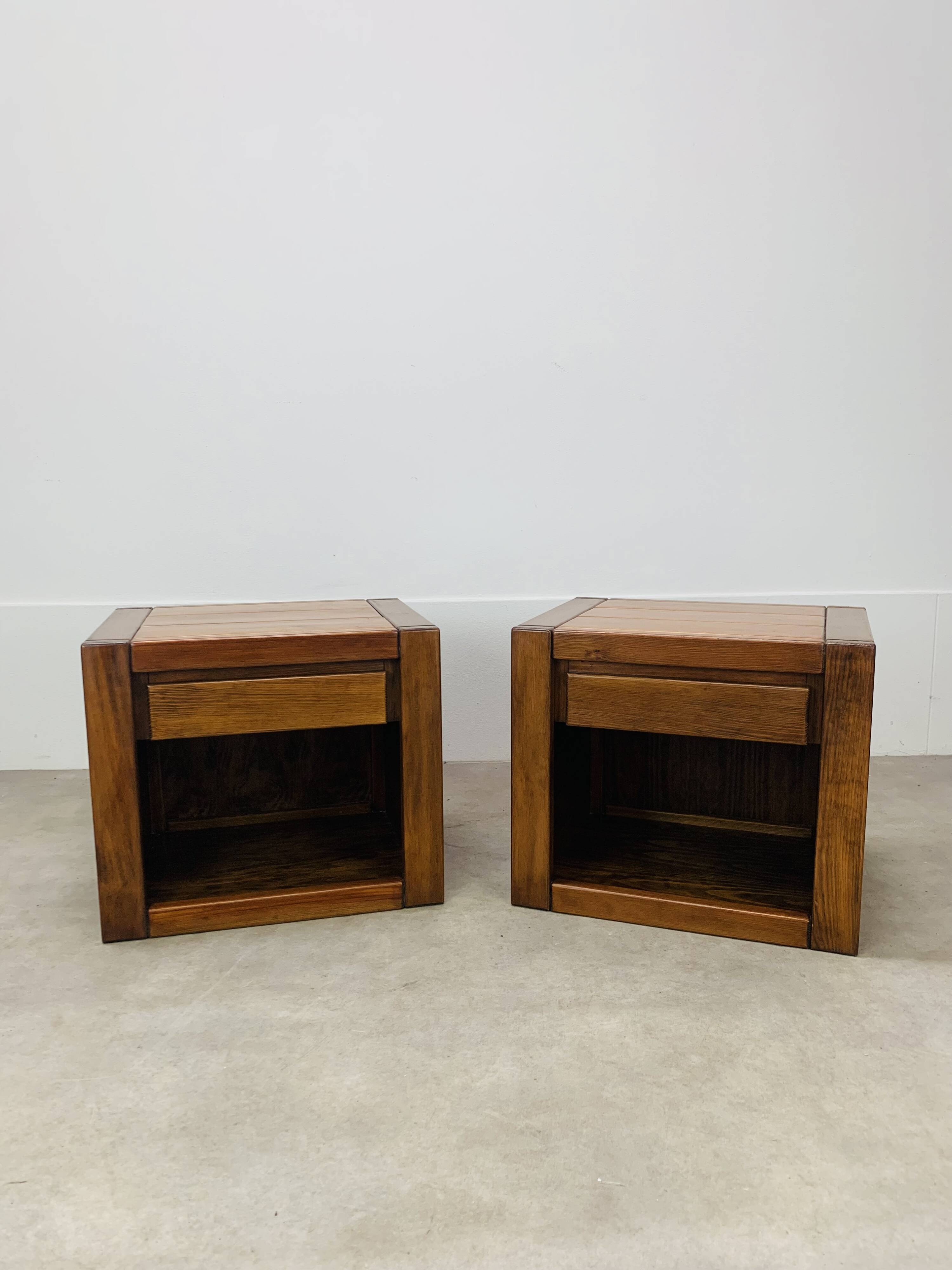 Pair of vintage Maison Regain elm bedside tables