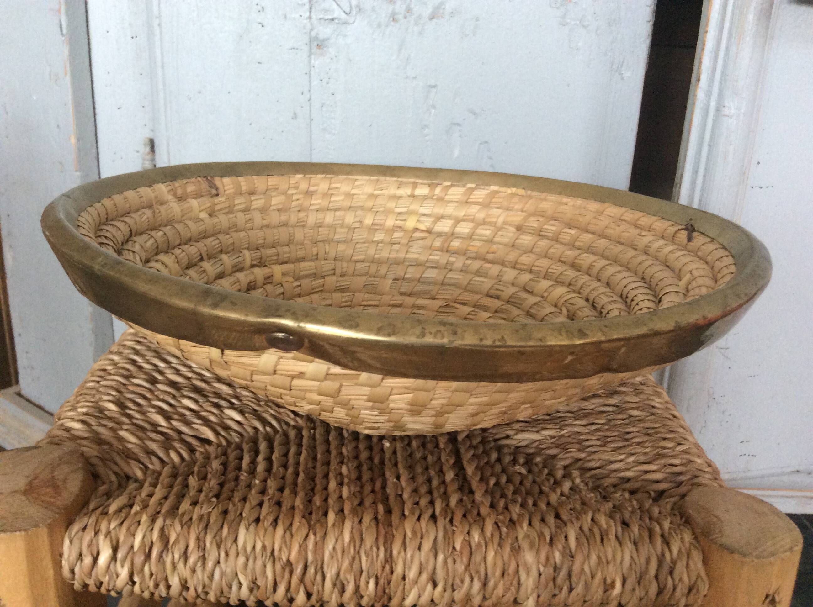 Straw and brass basket
