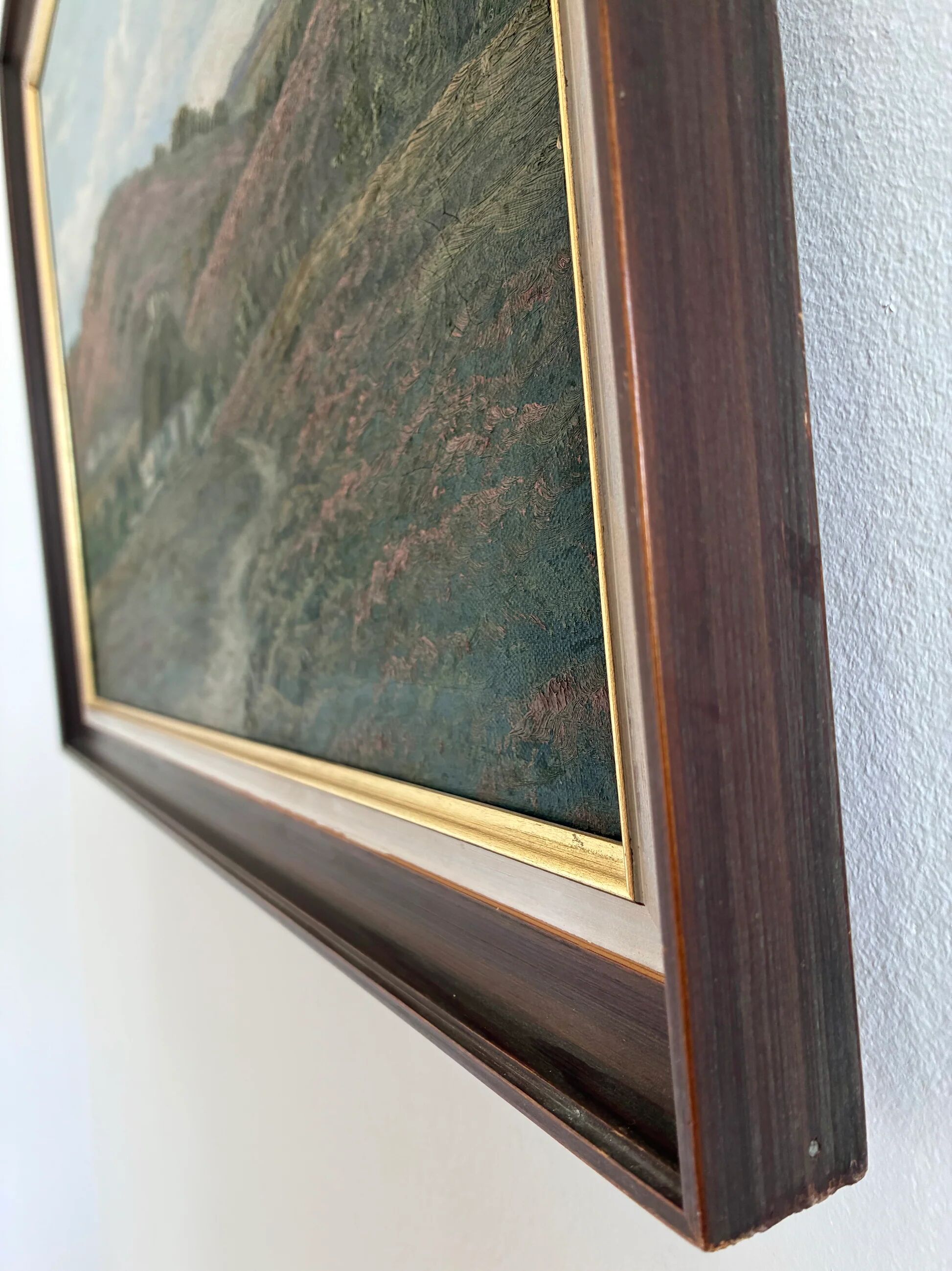 Antique original landscape oil painting, signed countryside art