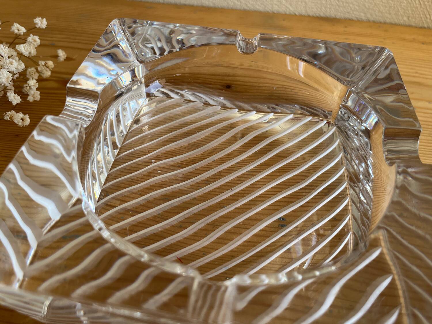 Square striped crystal ashtray / catchall J.G. Durand