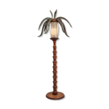 Palm floor lamp carved hand in wood and skin 1970s