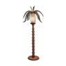Lampadaire palmier sculpté main en bois et peau années 1970