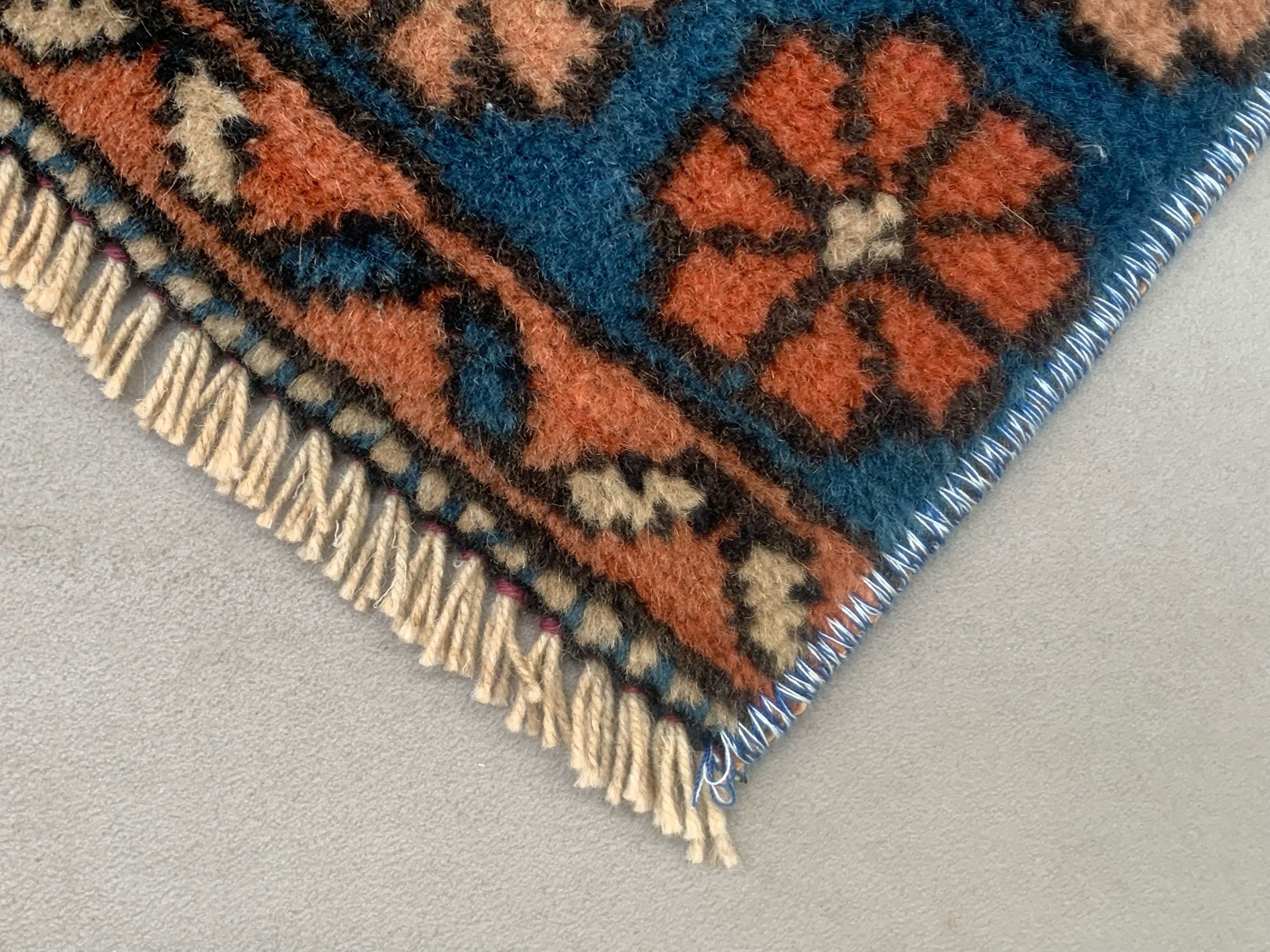 Vintage Turkish Kazak Rug Oriental 135x81 cm Tribal Small Carpet, Red and Blue