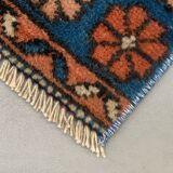 Vintage Turkish Kazak Rug Oriental 135x81 cm Tribal Small Carpet, Red and Blue