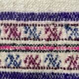 Natural white wool fluffy rug with colourful stripes, Romanian handwoven carpet