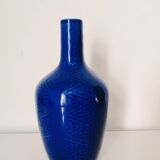 Blue vase geometric incised decoration