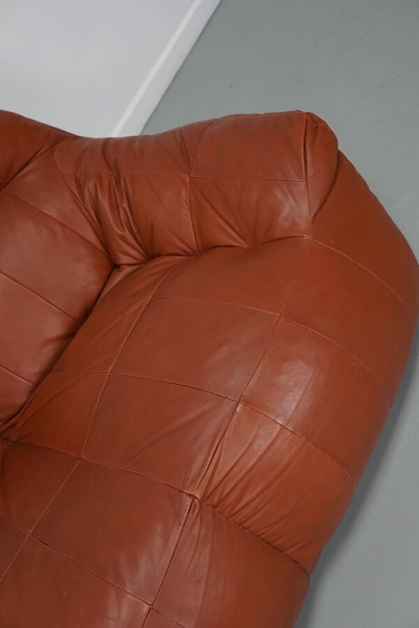 Pouf / Canapé 2 places en cuir patchwork vintage