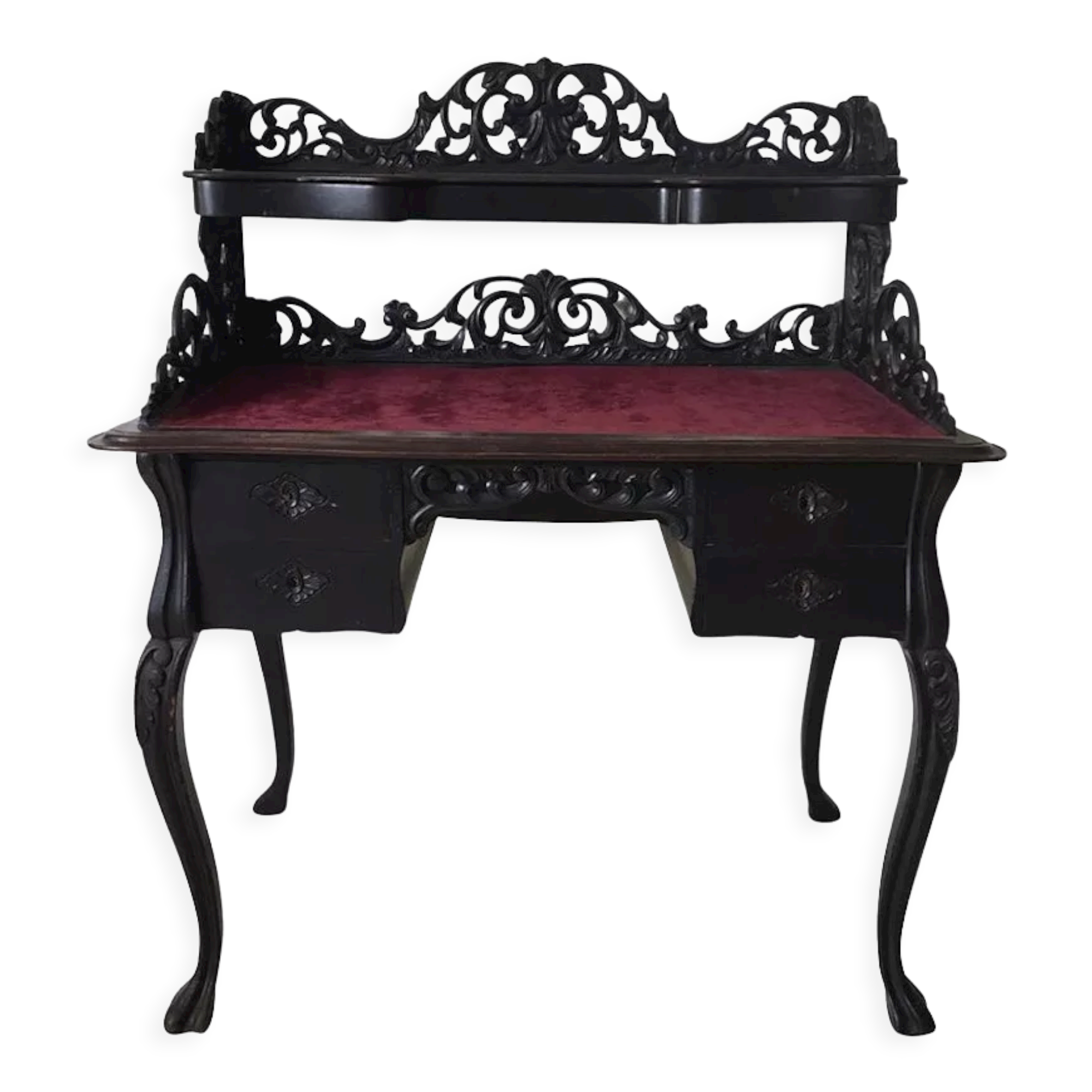 Elegant Victorian Black and Red Desk, Writing Table, Secretaire