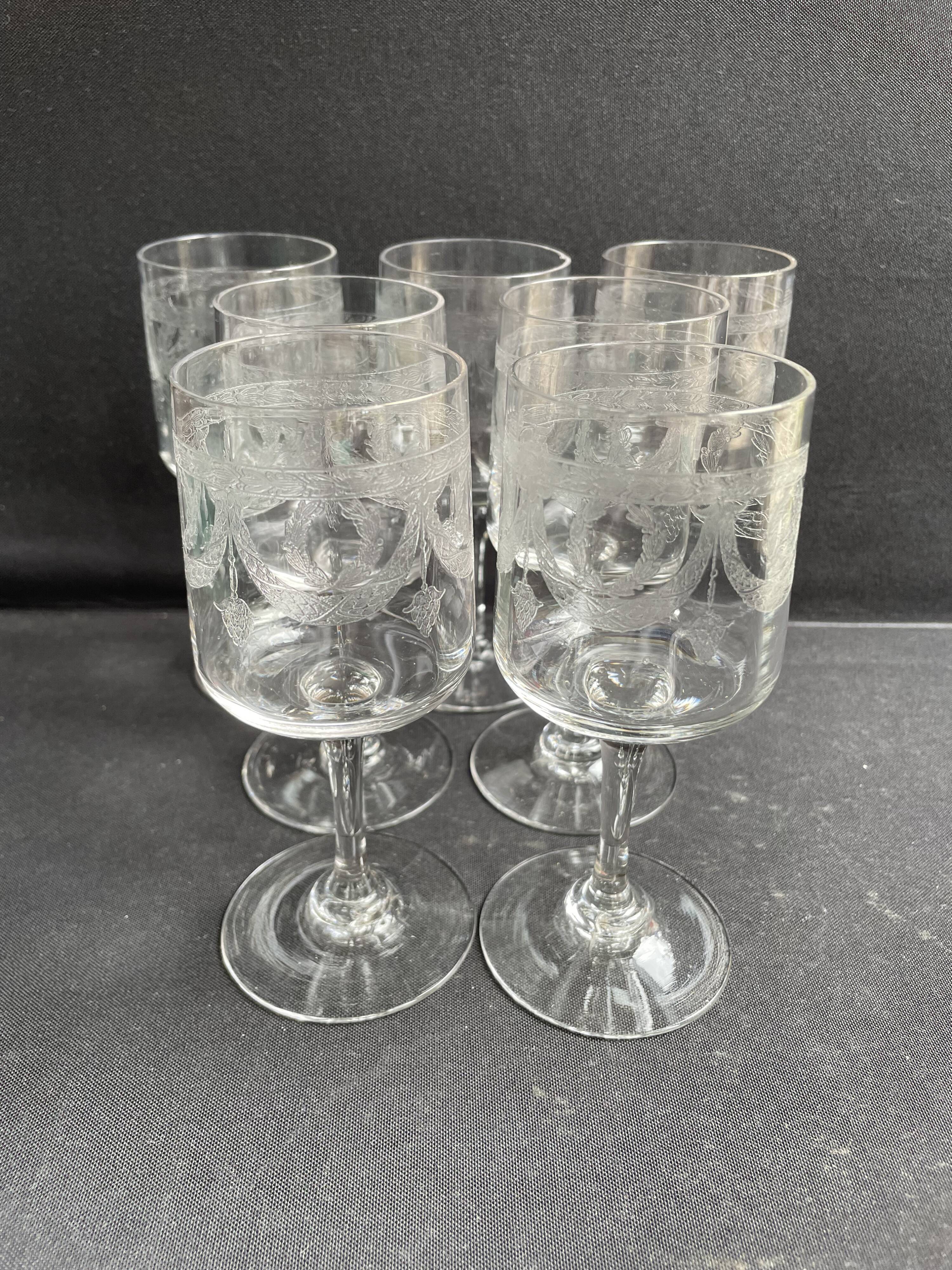 7 ½ crystal guilloche wine glasses – Art Nouveau