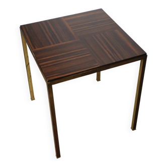 Minimalist rosewood and bronze side table, 1960