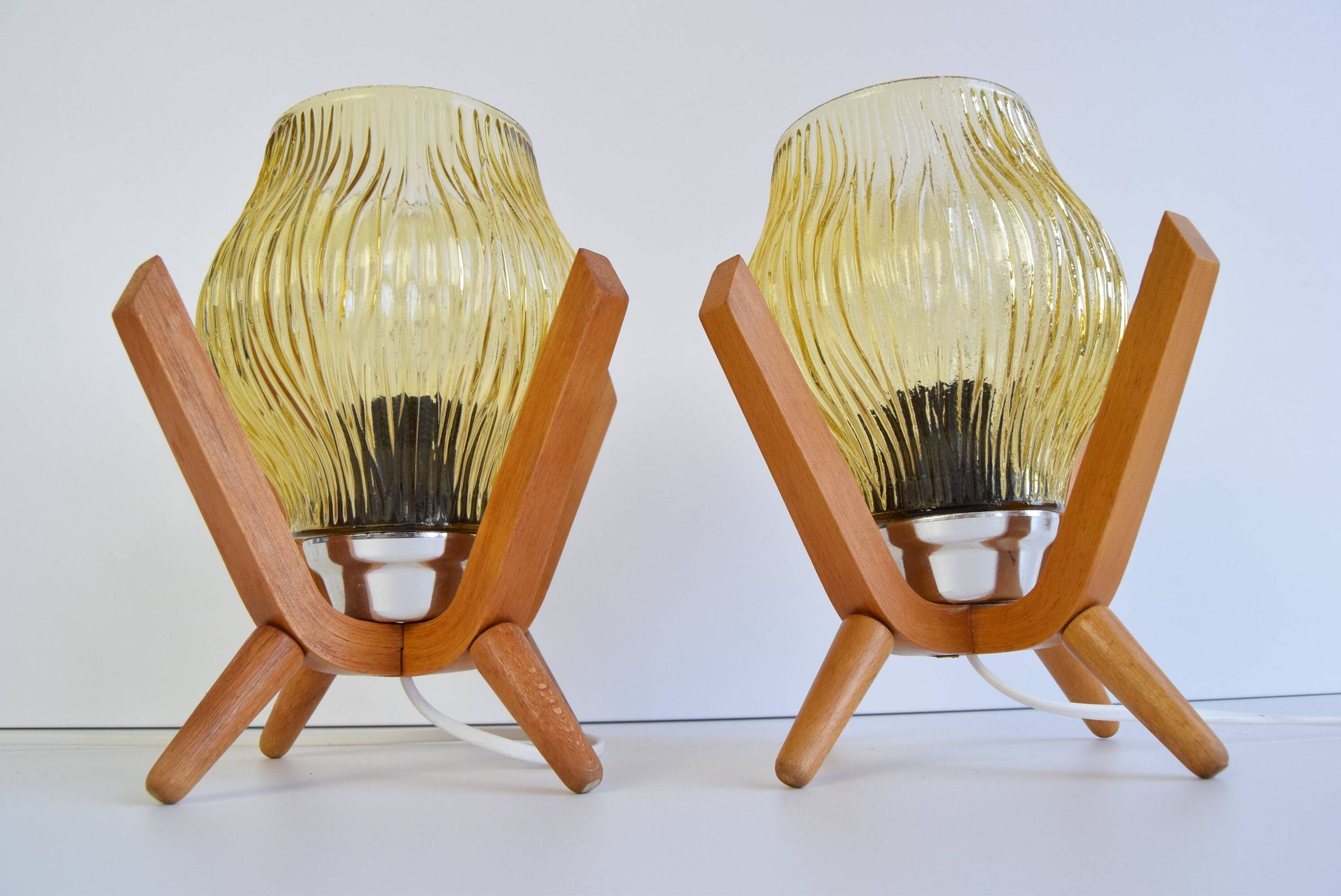 Pair of mid-century Wooden Design Table Lamps, by Dřevo Humpolec, 1970's.