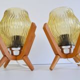 Pair of mid-century Wooden Design Table Lamps, by Dřevo Humpolec, 1970's.