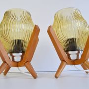 Pair of mid-century Wooden Design Table Lamps, by Dřevo Humpolec, 1970's.
