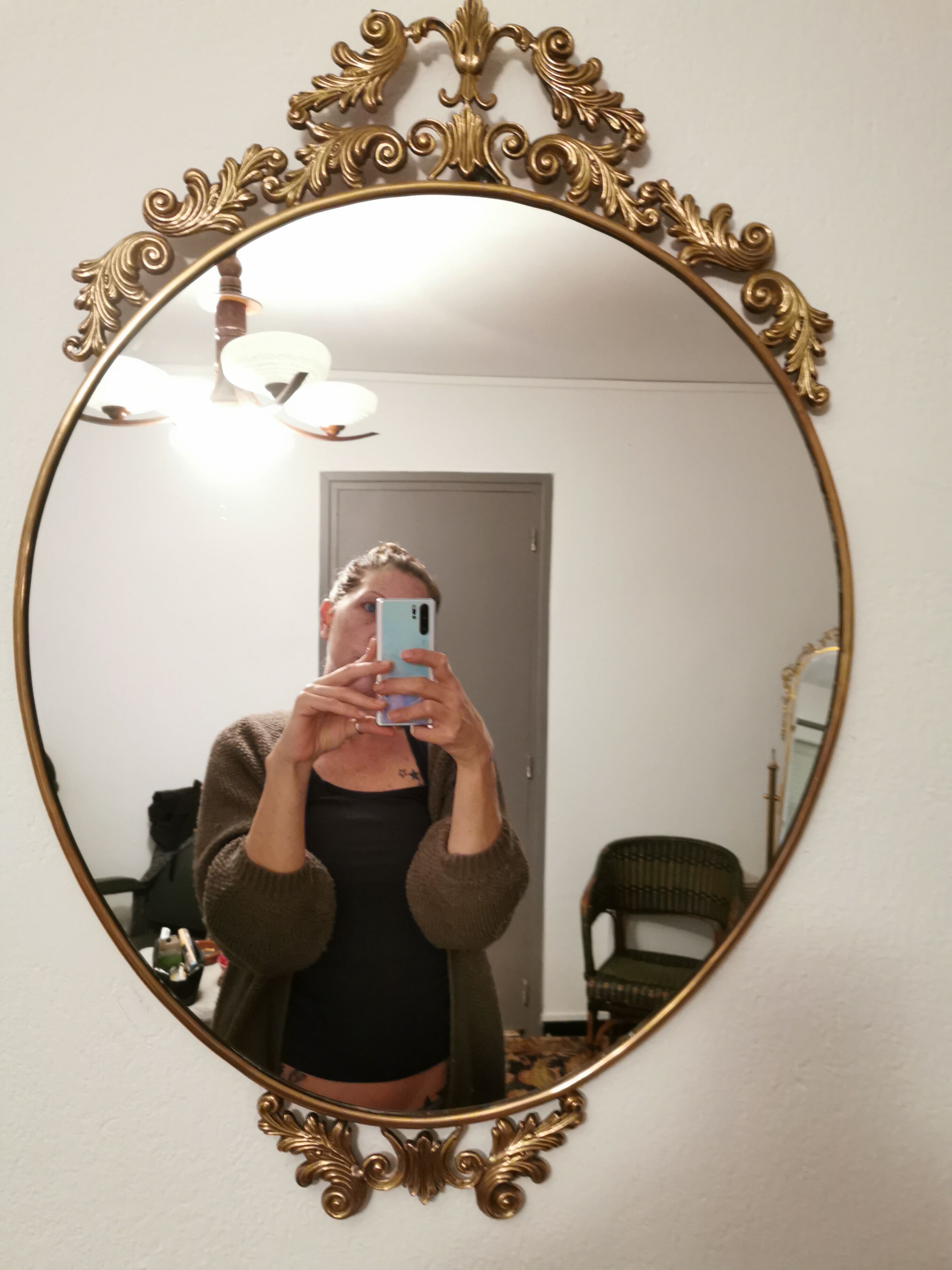 Baroque brass oval mirror, Venetian style  51x74cm