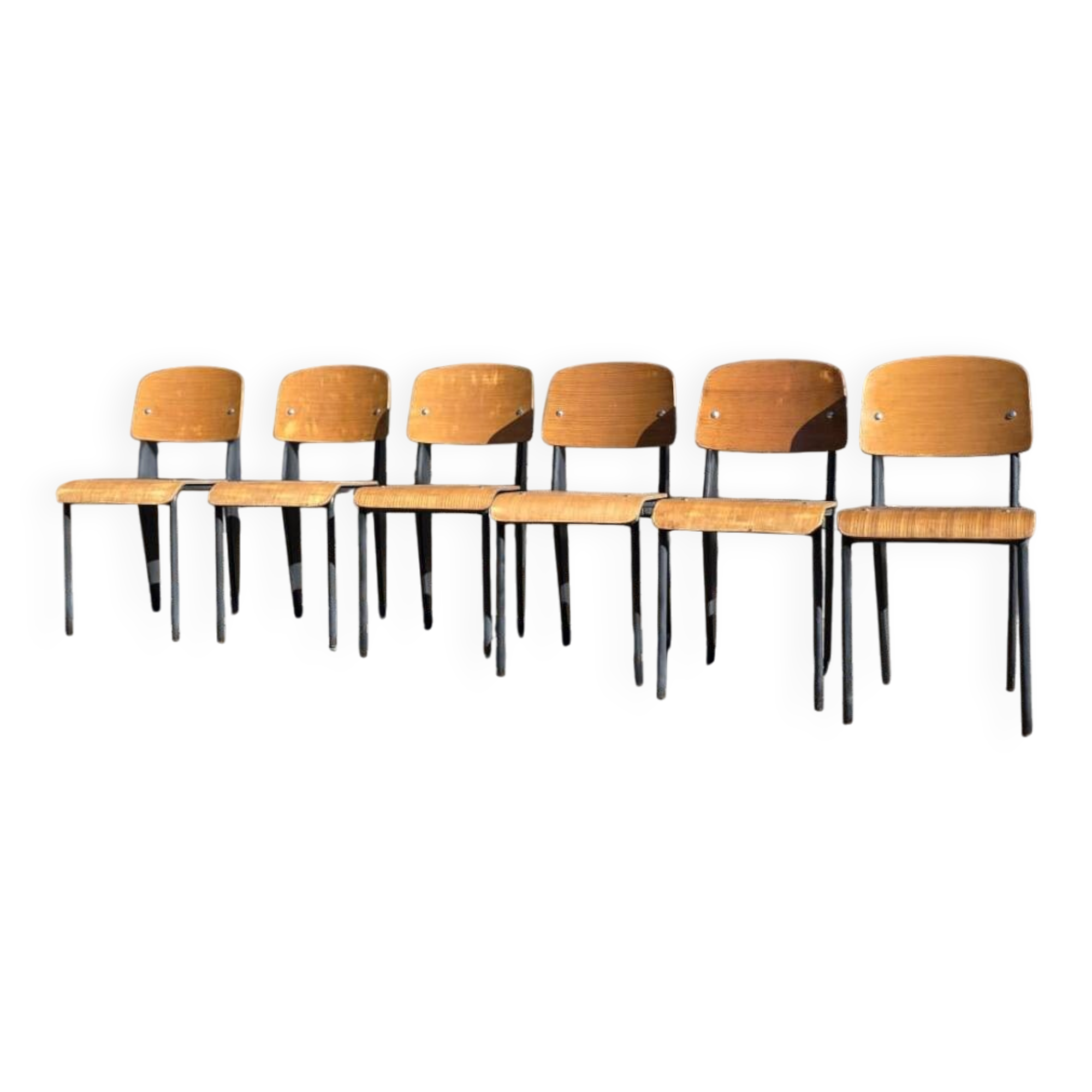 Set of 6 Métropole chairs no. 305 numbered by Jean Prouvé.