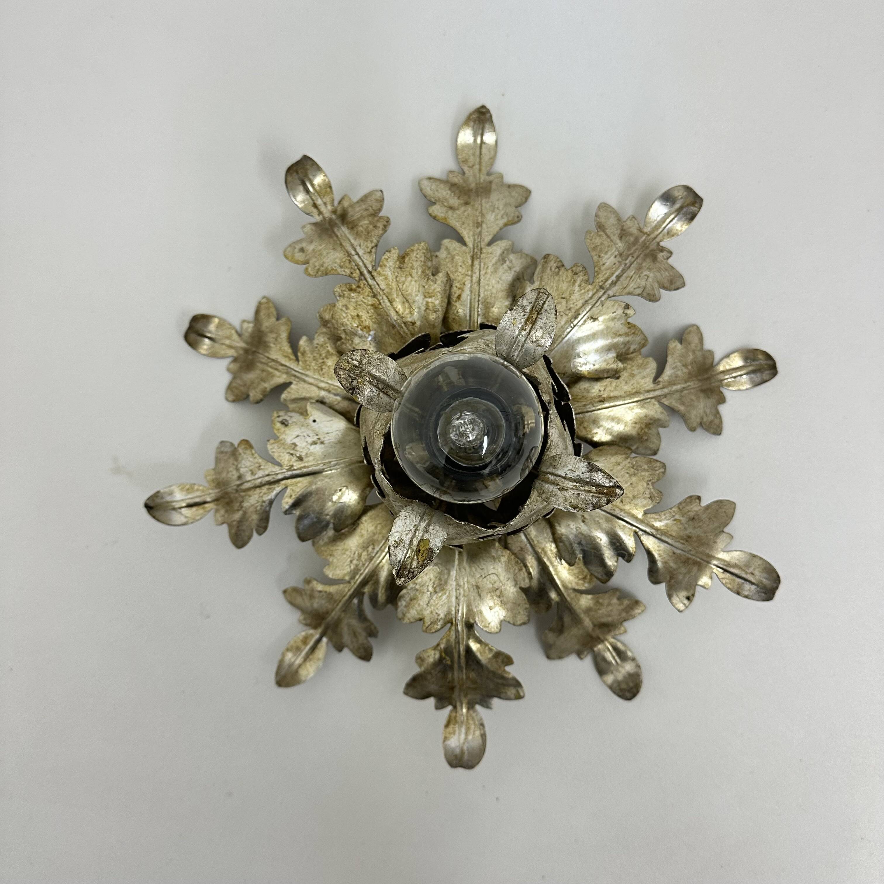 Hollywood regency leaf flower ceiling light flush mount , 1970s