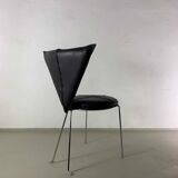 Six chaises en métal recouvertes de similicuir noir, de Lubke, Allemagne, années 1990