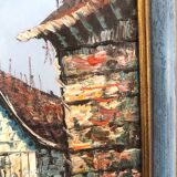 Tableau Huile sur toile Marine, Bâteau à quai signé Florence