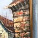 Oil painting on canvas Marine, Boat at the quay signed Florence