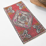 Coral red vintage rug 91x45cm