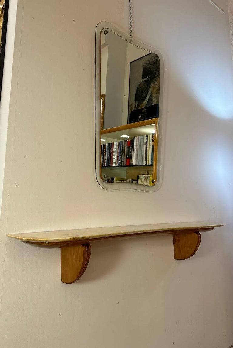 Italian Art Deco Console in Cherry Wood and Siena Marble by Paolo Buffa, 1940s