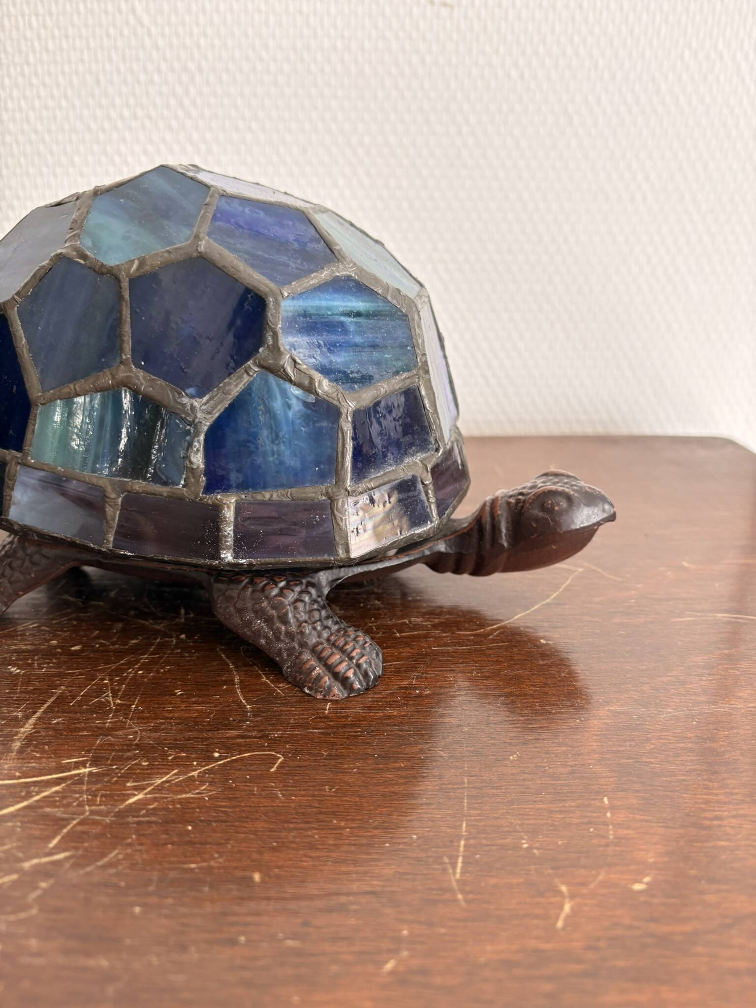 Turtle Glass Table Lamp with Enamel Stained Glass Tiffany Art Nouveau Style