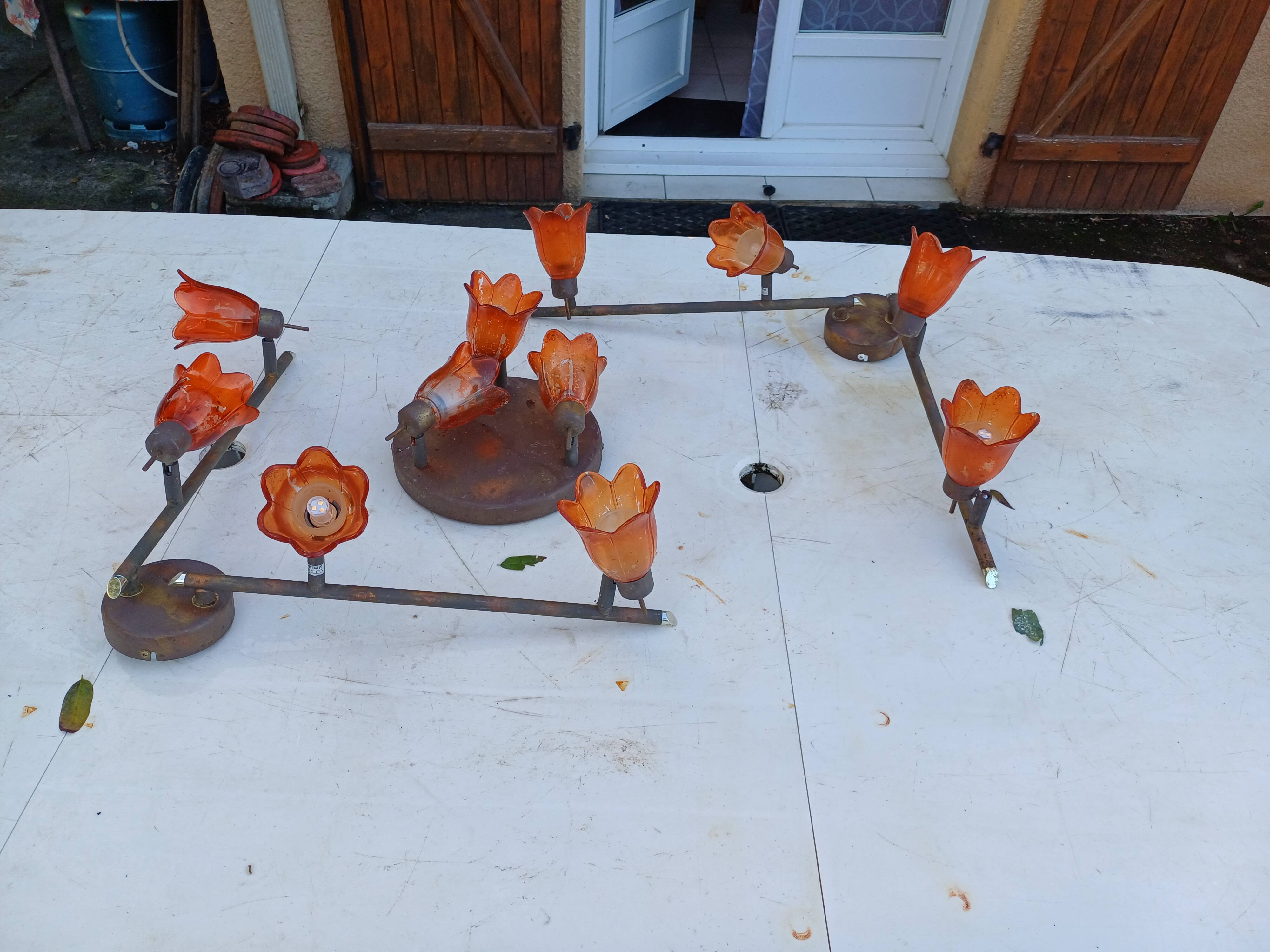 3 Vintage Gold Metal Glass Tulip Pendant Lights