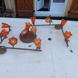 3 Vintage Gold Metal Glass Tulip Pendant Lights