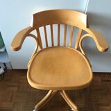 Fauteuil bureau bois Radomsko Zmg Pologne 1950 vintage