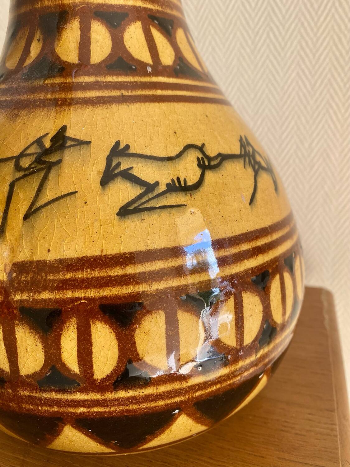 Large vintage ethnic vase with tribal decor